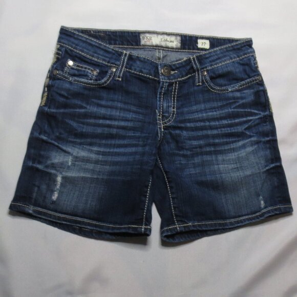 BKE womens SHORTS denim SABRINA distressed BUCKLE jean EMBROIDERY blue SIZE 31 - Picture 1 of 10
